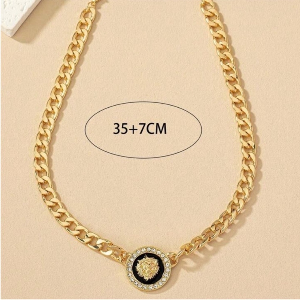 Gold and Black Lion Medallion Choker Necklace - Picture 4 of 4